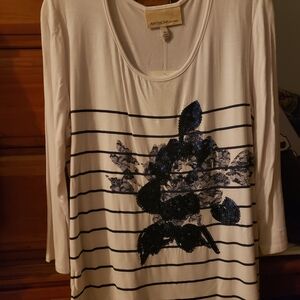 Antthony Women's Long Sleeve Top with Navy Floral Design